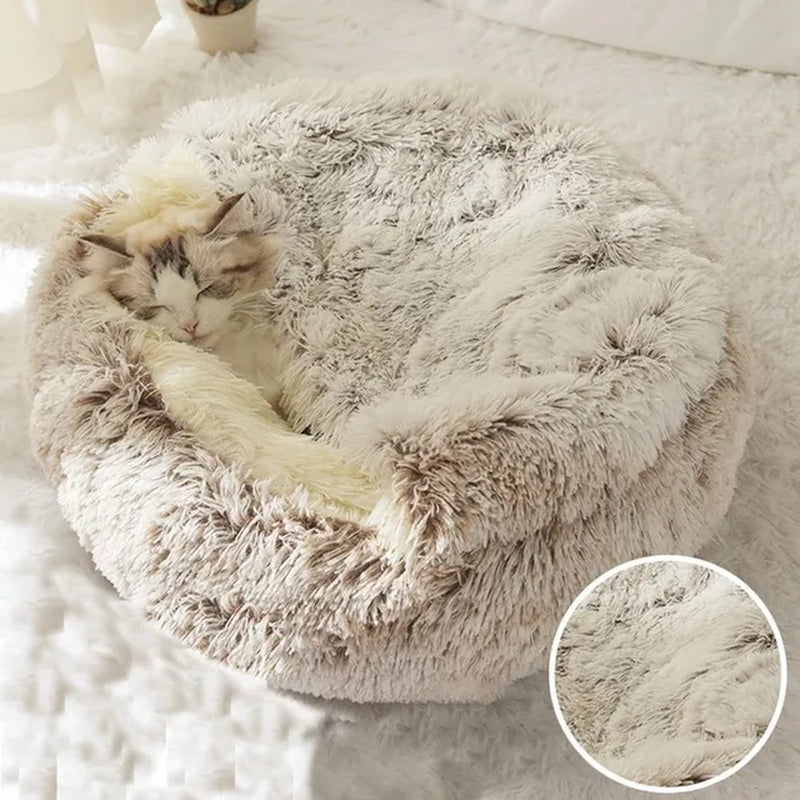 Warm Long Plush Pet Bed Enclosed round Cat Cushion Comfortable Sleep Bag Cat Nest Kennel for Small Pet