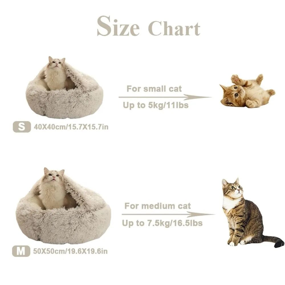 Warm Long Plush Pet Bed Enclosed round Cat Cushion Comfortable Sleep Bag Cat Nest Kennel for Small Pet