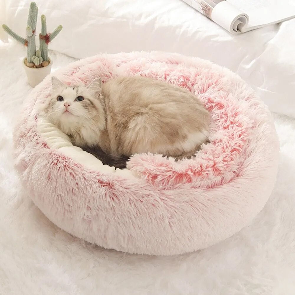 Warm Long Plush Pet Bed Enclosed round Cat Cushion Comfortable Sleep Bag Cat Nest Kennel for Small Pet