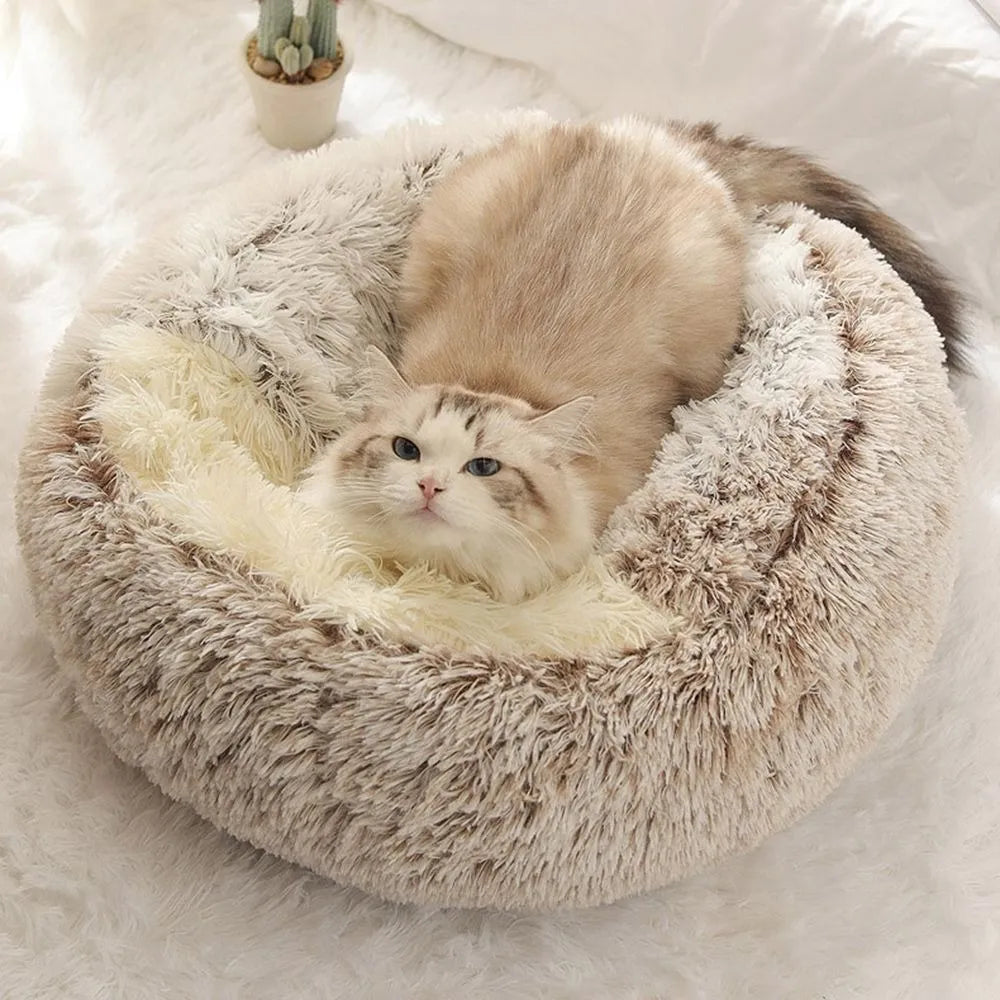 Warm Long Plush Pet Bed Enclosed round Cat Cushion Comfortable Sleep Bag Cat Nest Kennel for Small Pet