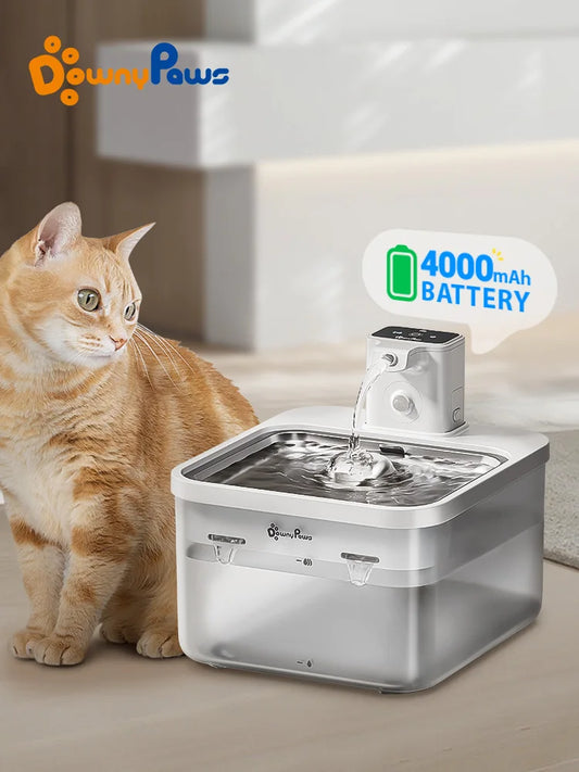 4000Mah 2.5L Wireless Pet Drinker Automatic Stainless Steel Cat Water Fountain [White-WFP6]