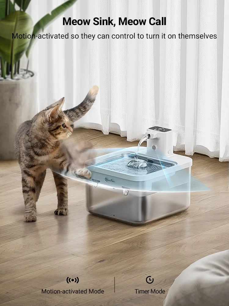 4000Mah 2.5L Wireless Pet Drinker Automatic Stainless Steel Cat Water Fountain [White-WFP6]