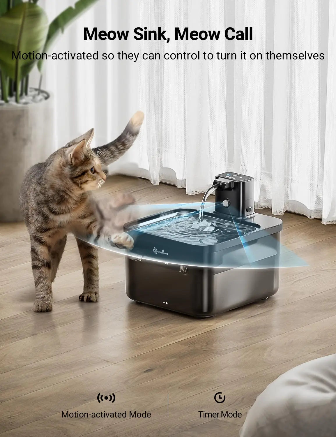 2.5L Wireless Pet Drinker Automatic Stainless Steel Cat Water Fountain [Black WFP6]