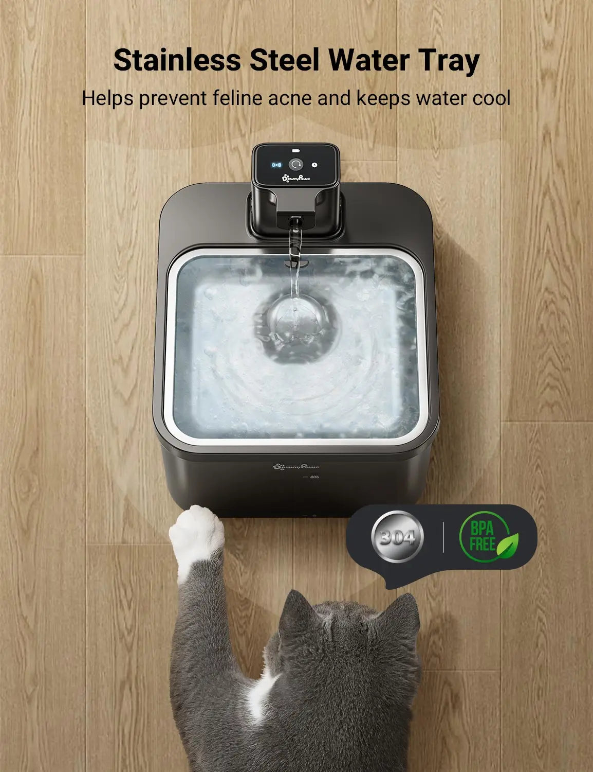 2.5L Wireless Pet Drinker Automatic Stainless Steel Cat Water Fountain [Black WFP6]