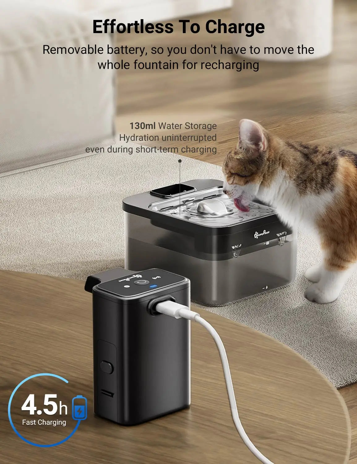 2.5L Wireless Pet Drinker Automatic Stainless Steel Cat Water Fountain [Black WFP6]